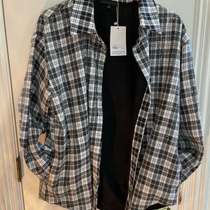 NWT Sequin Black & White Plaid Shirt Jacket
